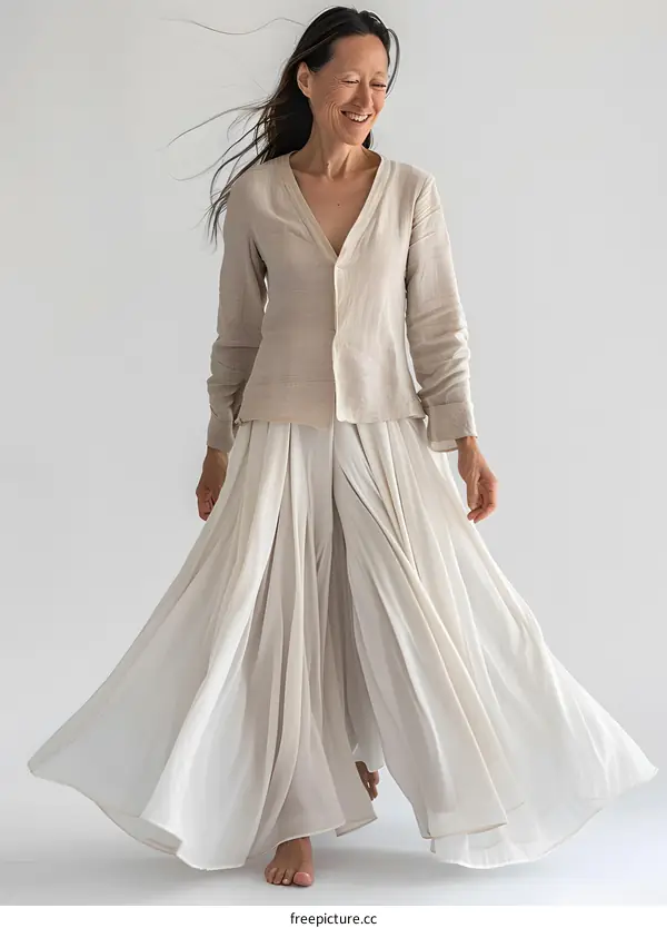 Woman Dancing in Flowing Skirt