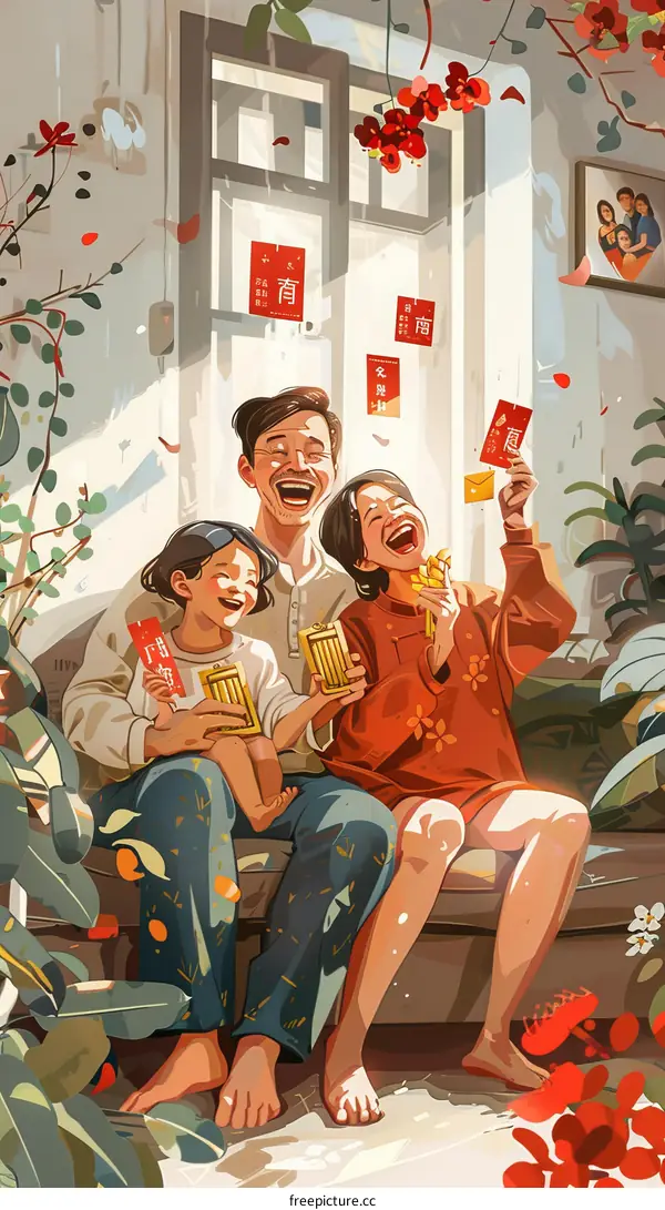 A family is celebrating the Chinese New Year.
