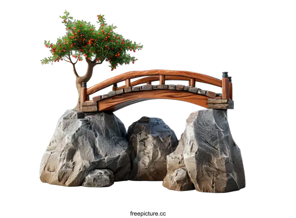 [Transparent Background PNG]Japanese style bridge and rocks
