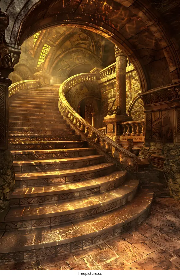 Golden Staircase in a Stone Archway