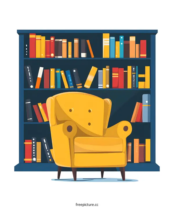 Yellow Armchair with Bookshelf Interior Design
