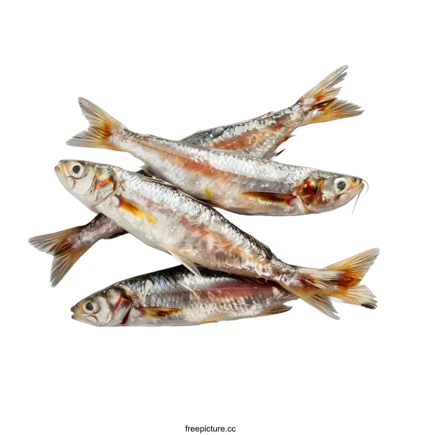 [Transparent Background PNG]Four fish are placed diagonally on a white surface