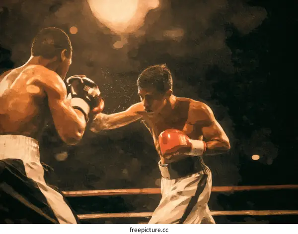 Two Black Boxers in a Boxing Match Illustration