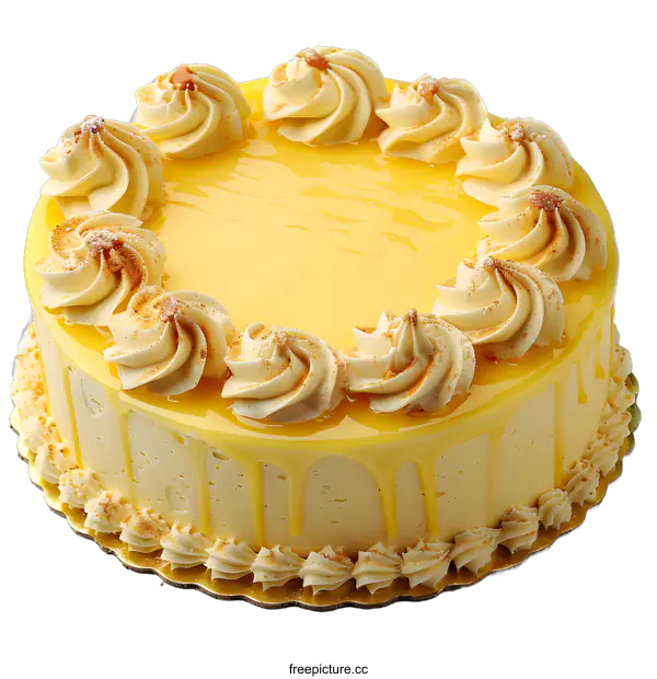 [Transparent Background PNG]Delicious lemon cake with yellow frosting