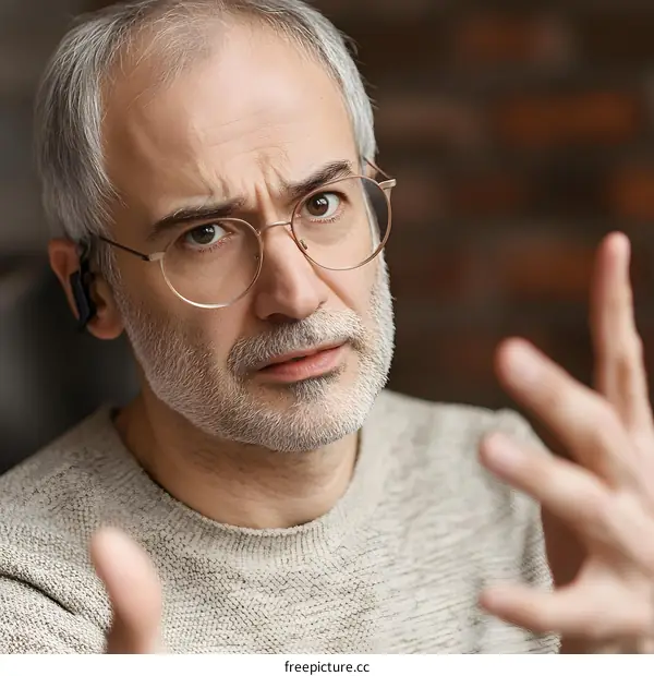Close Up Portrait of a Serious Caucasian Man Wearing Glasses