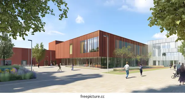 Modern Architecture Building Design With People Walking