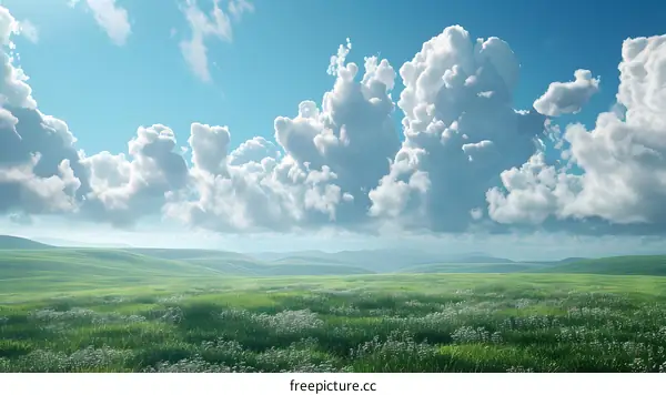 Green rolling hills under blue sky