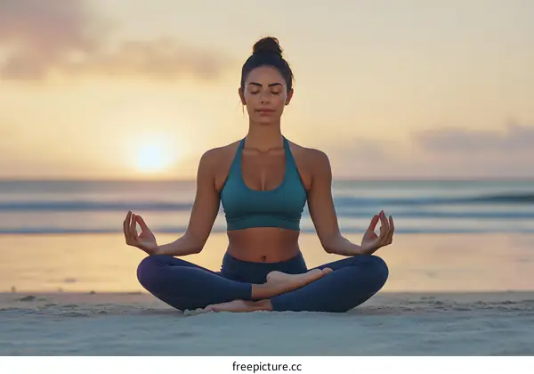 Woman Practicing Yoga on the Beach at Sunset