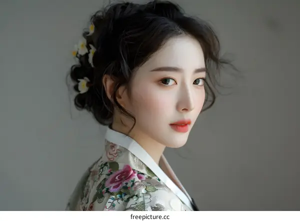 Portrait of a young woman in traditional Korean dress