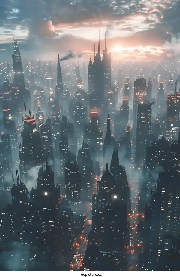 Futuristic Metropolis Skyline at Dusk