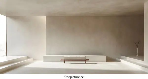 Minimalist Interior Design With White Bench and Steps