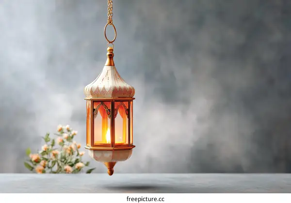 Ornamental Hanging Lantern Against a Smoky Background