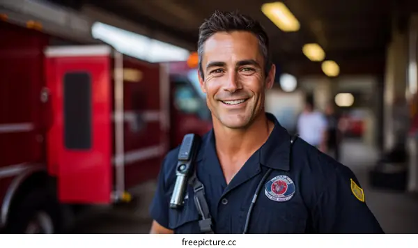 Portrait of a firefighter in uniform smiling