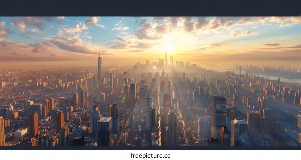 New York City Skyline Sunrise Panorama