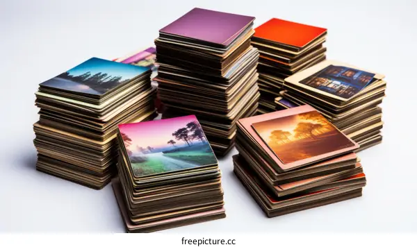 Stacks of Retro Photo Cards with Landscape Images