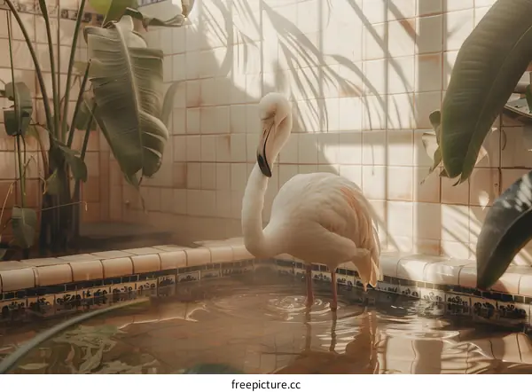 Pink Flamingo Standing In A Pool Of Water
