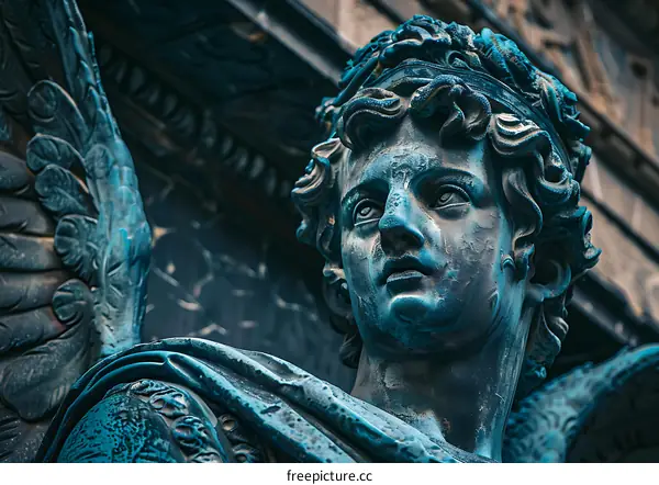 Close Up Of Angel Statue With Wings