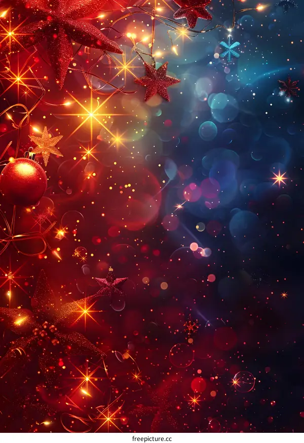 Christmas background with red and blue bokeh lights