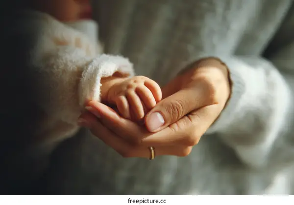 Warm Mother and Baby Hands Holding
