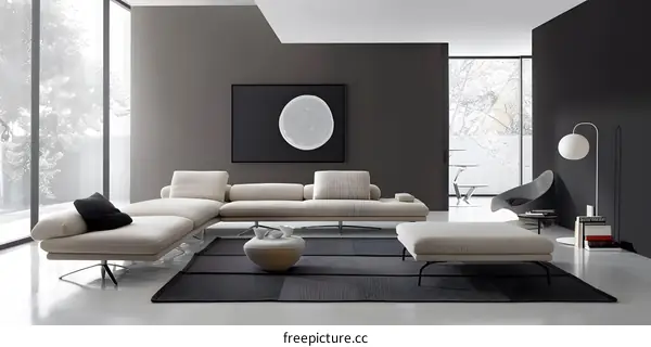 Modern Living Room Interior Design With Grey Walls And A Large Sectional Sofa