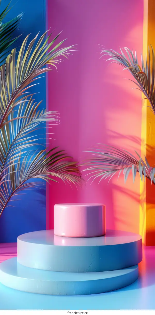 Vibrant Color Display Platform with Tropical Decor