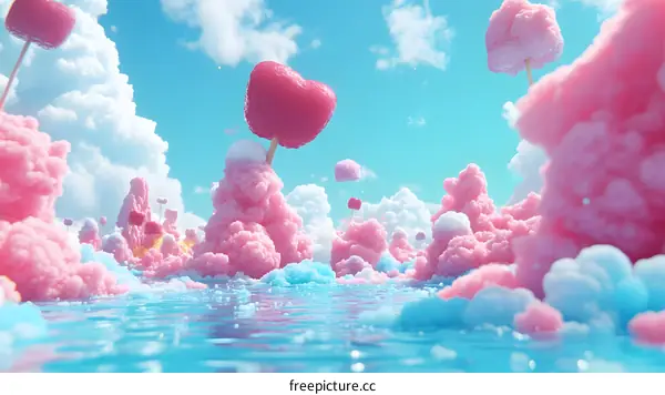 Fantasy Landscape with Heart Shaped Clouds