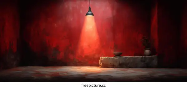 Red Room Interior with Spotlight and Lamp