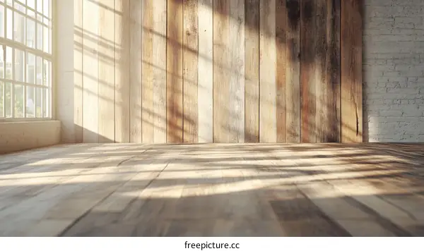 Empty Room with Wooden Walls and Sunlight