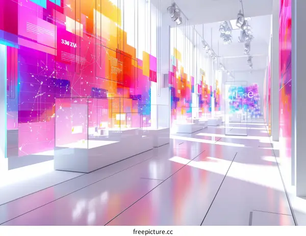 Colorful Digital Screens in a Futuristic Museum