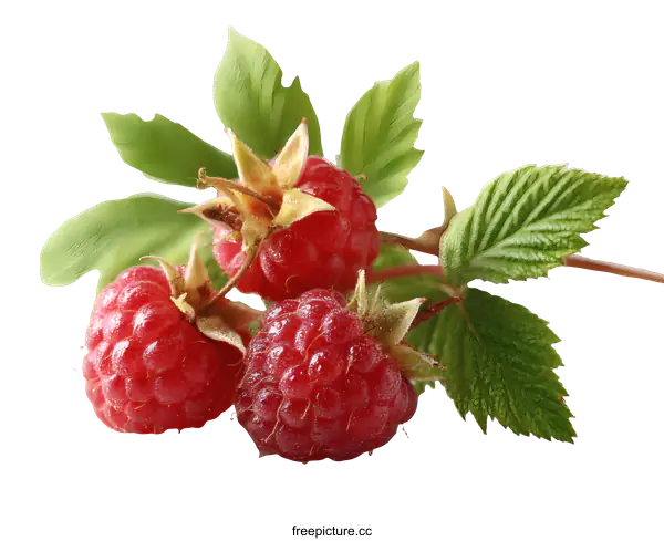 [Transparent Background PNG]Close Up Fresh Raspberries with Leaves