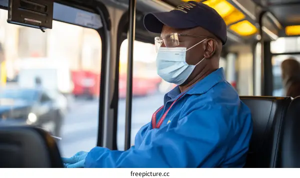 Bus driver wearing a mask