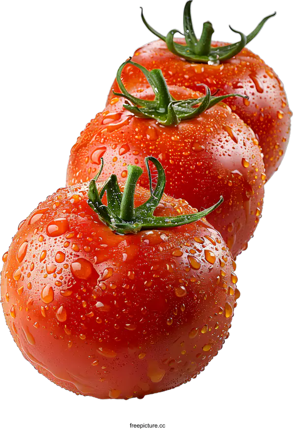 [Transparent Background PNG]Three Fresh Red Tomatoes with Water Drops