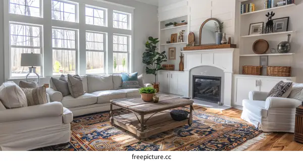 Cozy Living Room with Fireplace and Sofa