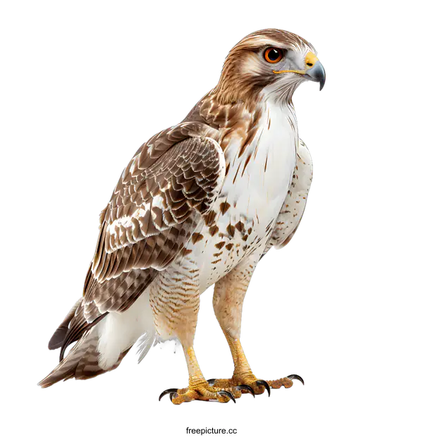 [Transparent Background PNG]A red-tailed hawk stands on a white background