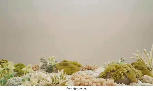 Minimalist Desert Landscape with Moss and Stones