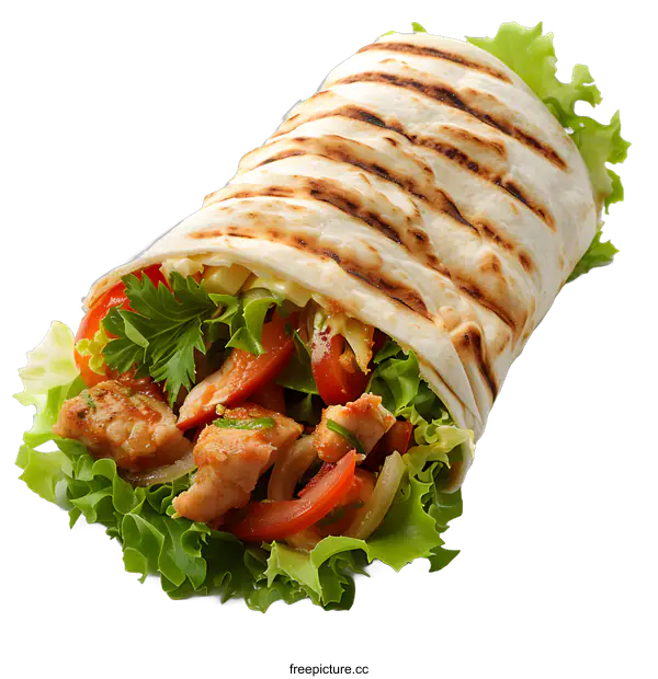 [Transparent Background PNG]Grilled Chicken Wrap on White Background