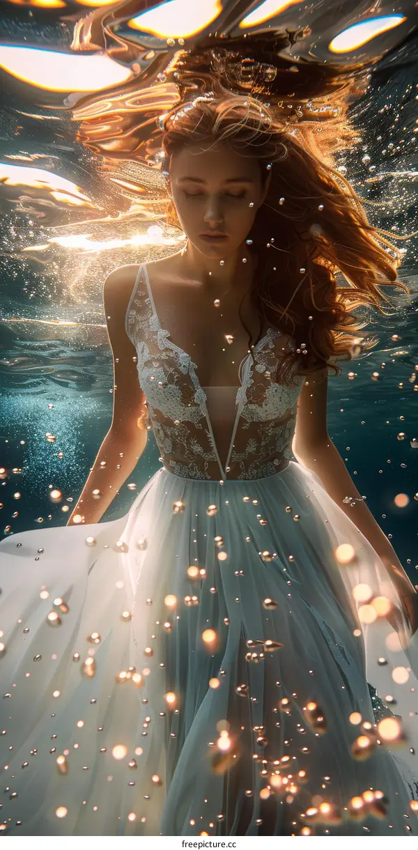 Serene Underwater Beauty in a White Gown