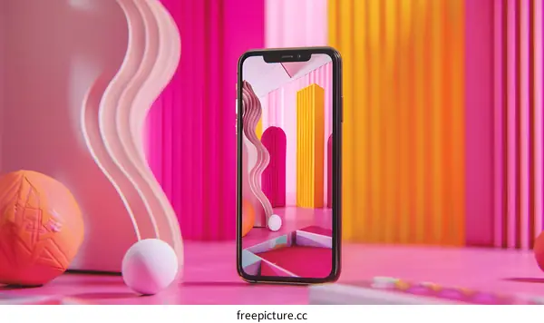 Pink and Yellow Abstract Background With Phone