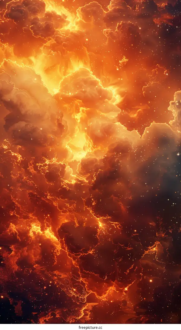 Bright orange and yellow clouds with a hint of blue