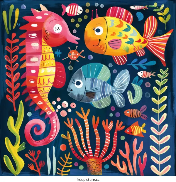 Underwater creatures and plants