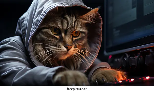A Gray Hoodie-Wearing Cat Is Hacking a Computer