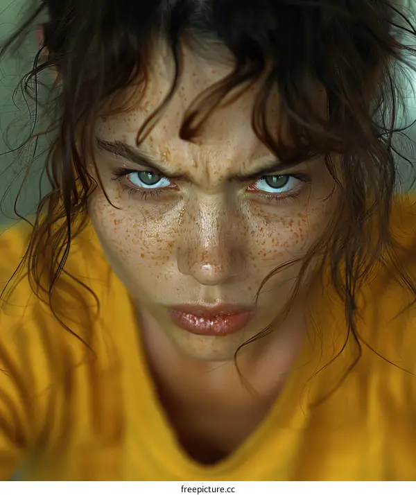 Closeup Portrait of a Woman with Intense Expression