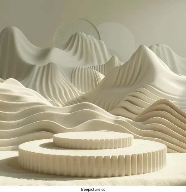 3d rendering of a podium in the middle of a wavy landscape