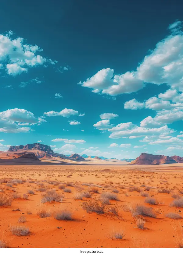 Expansive Desert Landscape with Distant Mountains