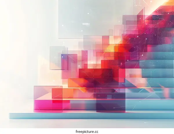 Colorful 3D Rendering of Geometric Glass Staircase