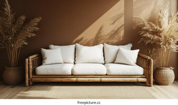 Bohemian Style Living Room with Wooden Sofa