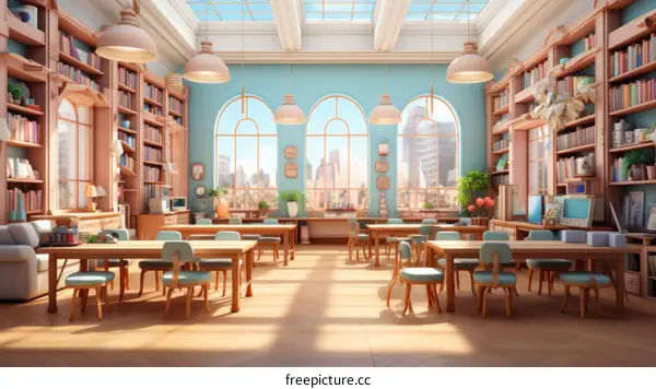 Classroom With Desks and Bookshelves