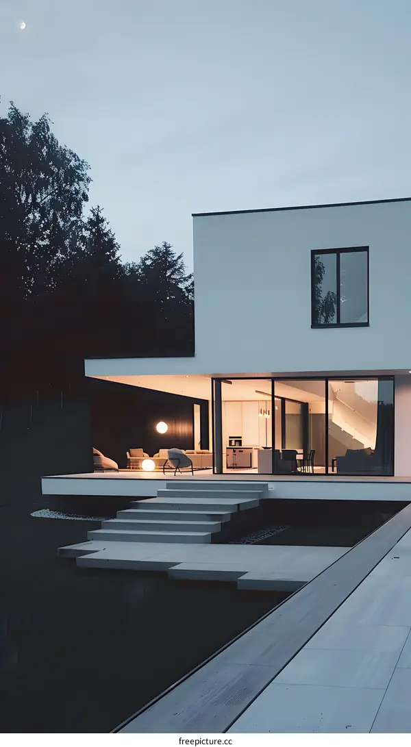 Modern White House with Swimming Pool and Patio