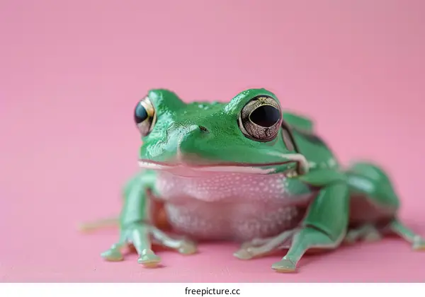 A Green Frog on a Pink Background
