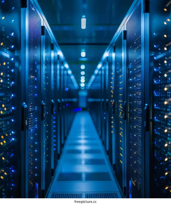 Blue and Yellow Lights in a Server Room